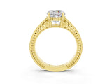 Yellow gold Round Cut Moissanite Ring with Milgrain Pavé Band and Four-Prong Setting_15