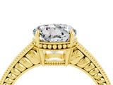 Yellow gold Round Cut Moissanite Ring with Milgrain Pavé Band and Four-Prong Setting_16