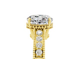 Yellow gold Round Cut Moissanite Ring with Milgrain Pavé Band and Four-Prong Setting_17