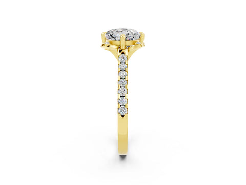 Yellow gold Round Cut Moissanite Ring with Pavé Band and Floral Prong Setting_2