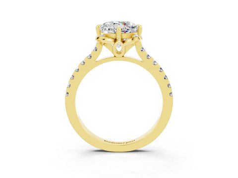 Yellow gold Round Cut Moissanite Ring with Pavé Band and Floral Prong Setting_3
