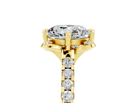 Yellow gold Round Cut Moissanite Ring with Pavé Band and Floral Prong Setting_5