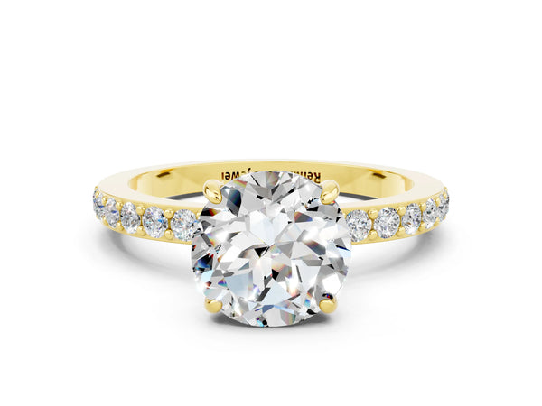 Yellow gold Round Cut Moissanite Pavé Engagement Ring with Round  Accents and Prong Setting
