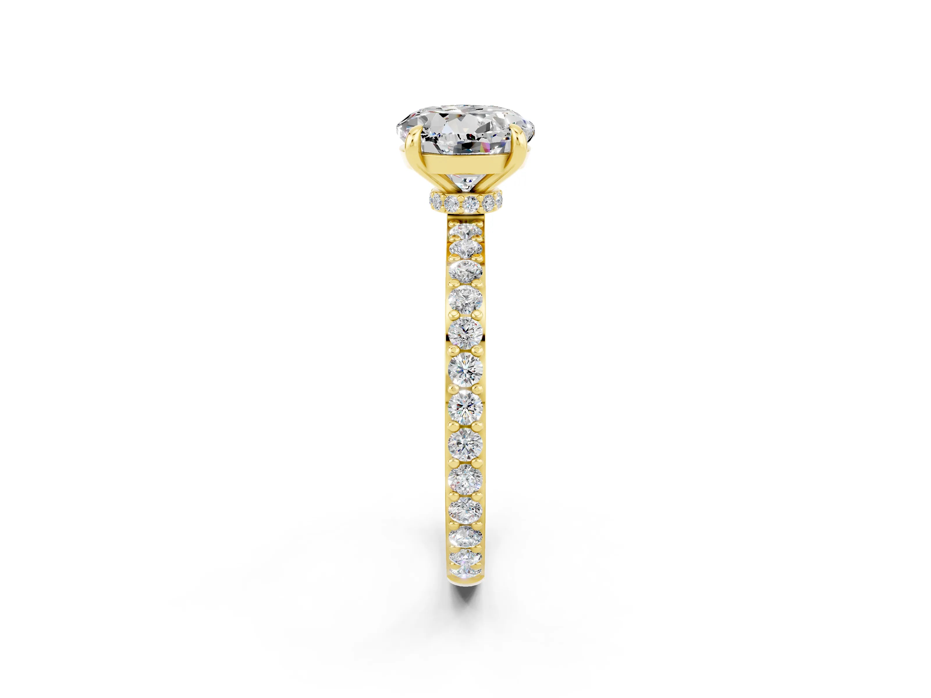 Yellow gold Round Cut Moissanite Ring with Pavé Band and Four-Prong Setting_2