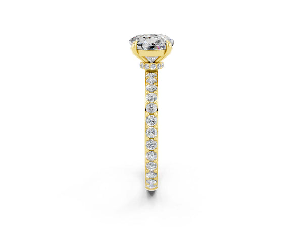 Yellow gold Round Cut Moissanite Pavé Engagement Ring with Round  Accents and Prong Setting