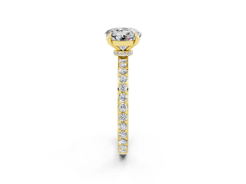 Yellow gold Round Cut Moissanite Ring with Pavé Band and Four-Prong Setting_2
