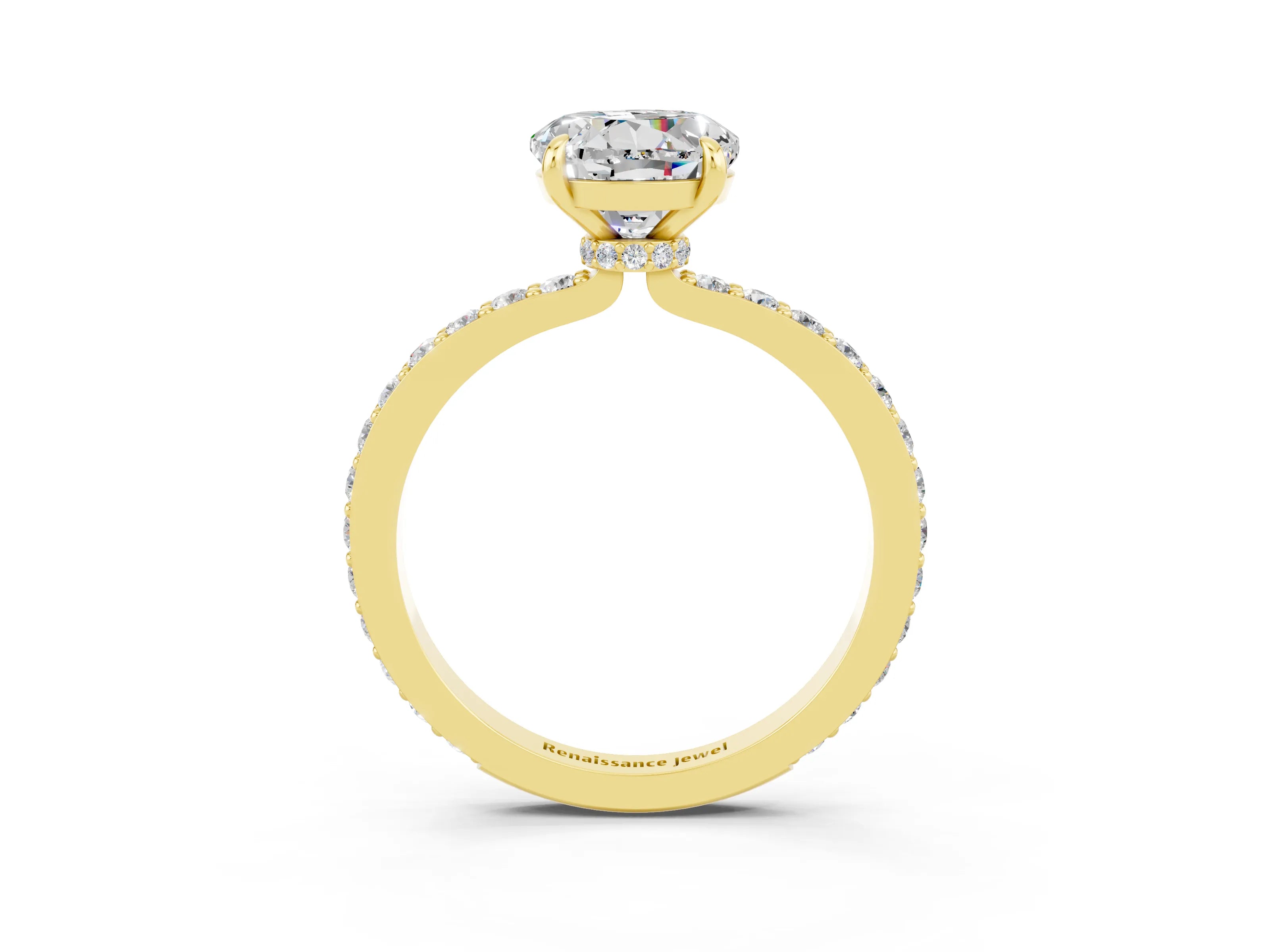 Yellow gold Round Cut Moissanite Ring with Pavé Band and Four-Prong Setting_3