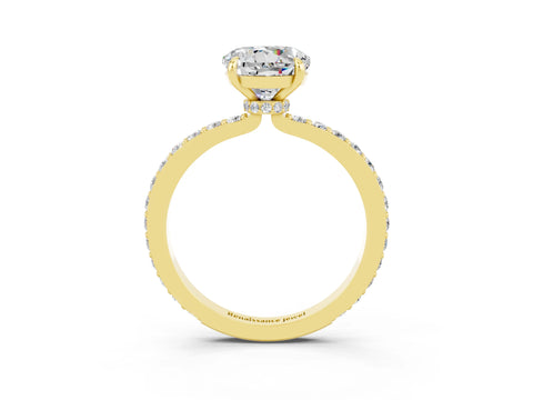 Yellow gold Round Cut Moissanite Ring with Pavé Band and Four-Prong Setting_3