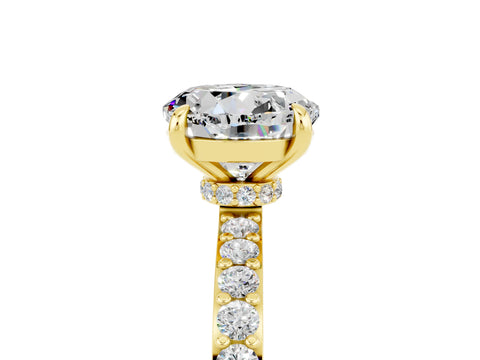 Yellow gold Round Cut Moissanite Ring with Pavé Band and Four-Prong Setting_5