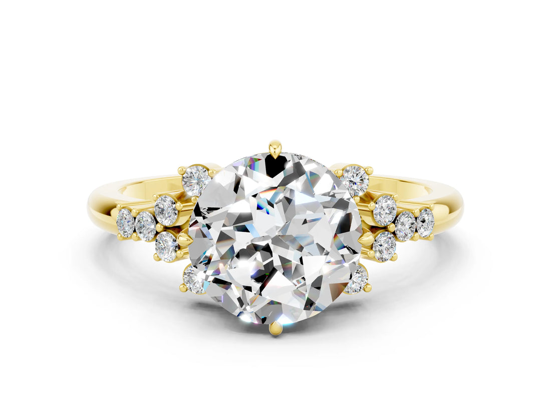Yellow gold Round Cut Moissanite Ring with Side Stones and Four-Prong Setting_36