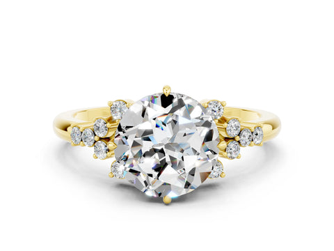 Yellow gold Round Cut Moissanite Ring with Side Stones and Four-Prong Setting_36