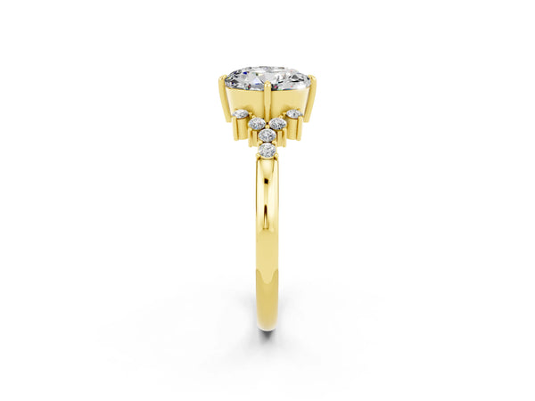 Yellow gold Round Cut Moissanite Ring with Side Stones and Four-Prong Setting