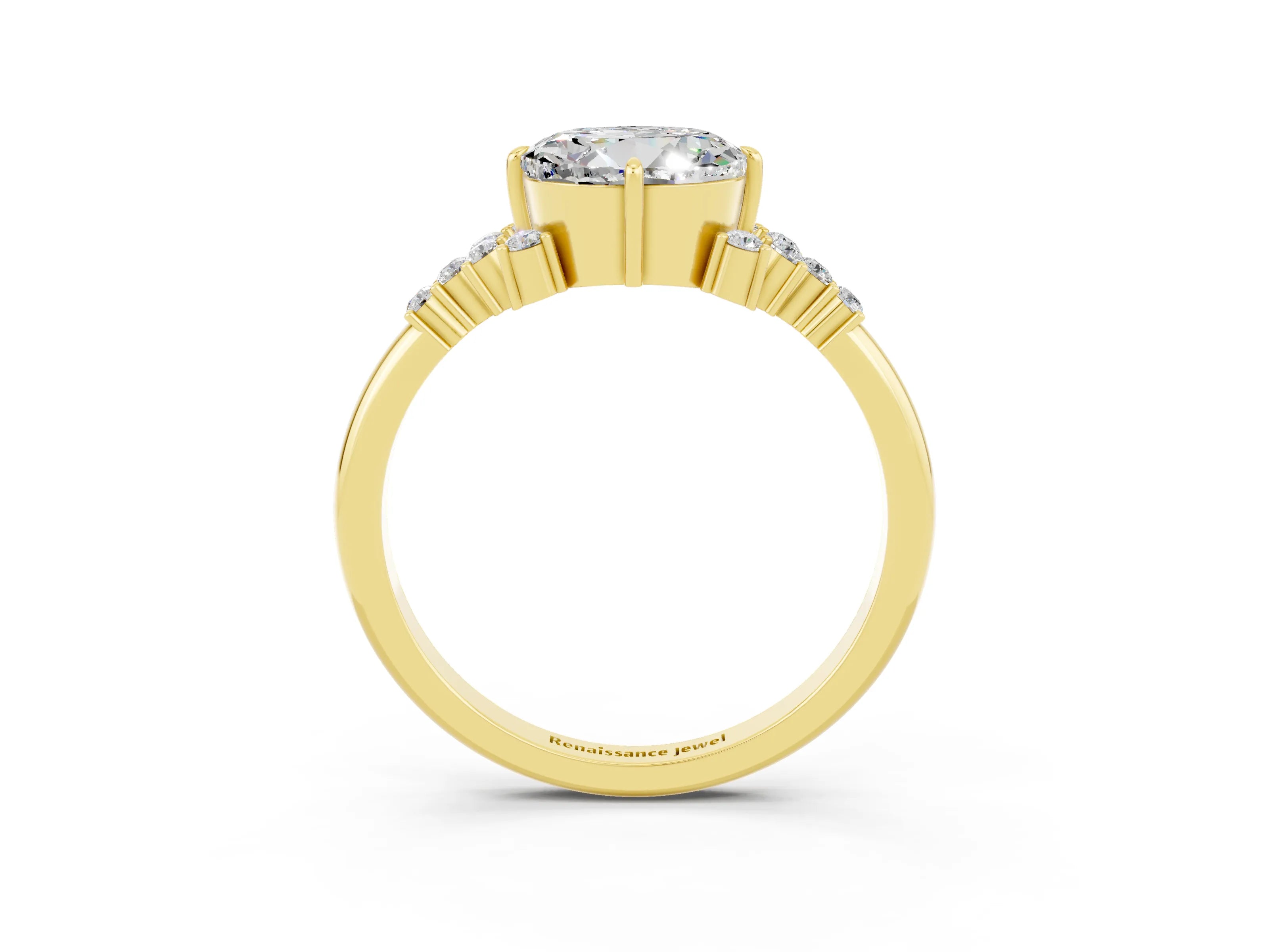 Yellow gold Round Cut Moissanite Ring with Side Stones and Four-Prong Setting_39
