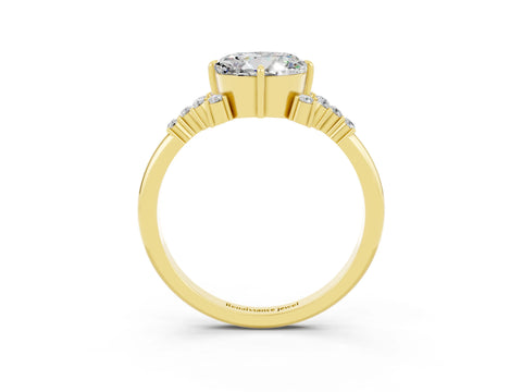 Yellow gold Round Cut Moissanite Ring with Side Stones and Four-Prong Setting_39