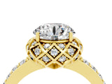Yellow gold Round Cut Moissanite Scalloped Halo Engagement Ring with Round Shared Prong Band_28
