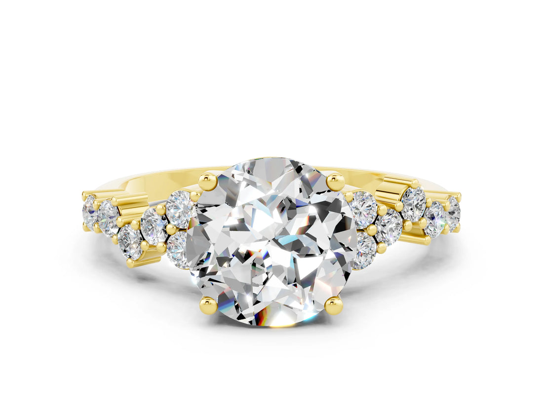 Yellow gold Round Cut Moissanite Scattered Round Accent Ring with Prong Setting_12