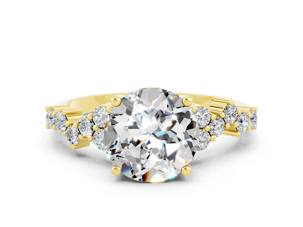 Yellow gold Round Cut Moissanite Scattered Round Accent Ring with Prong Setting