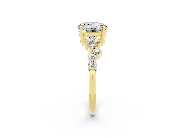 Yellow gold Round Cut Moissanite Scattered Round Accent Ring with Prong Setting