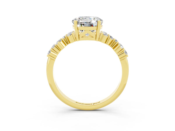 Yellow gold Round Cut Moissanite Scattered Round Accent Ring with Prong Setting
