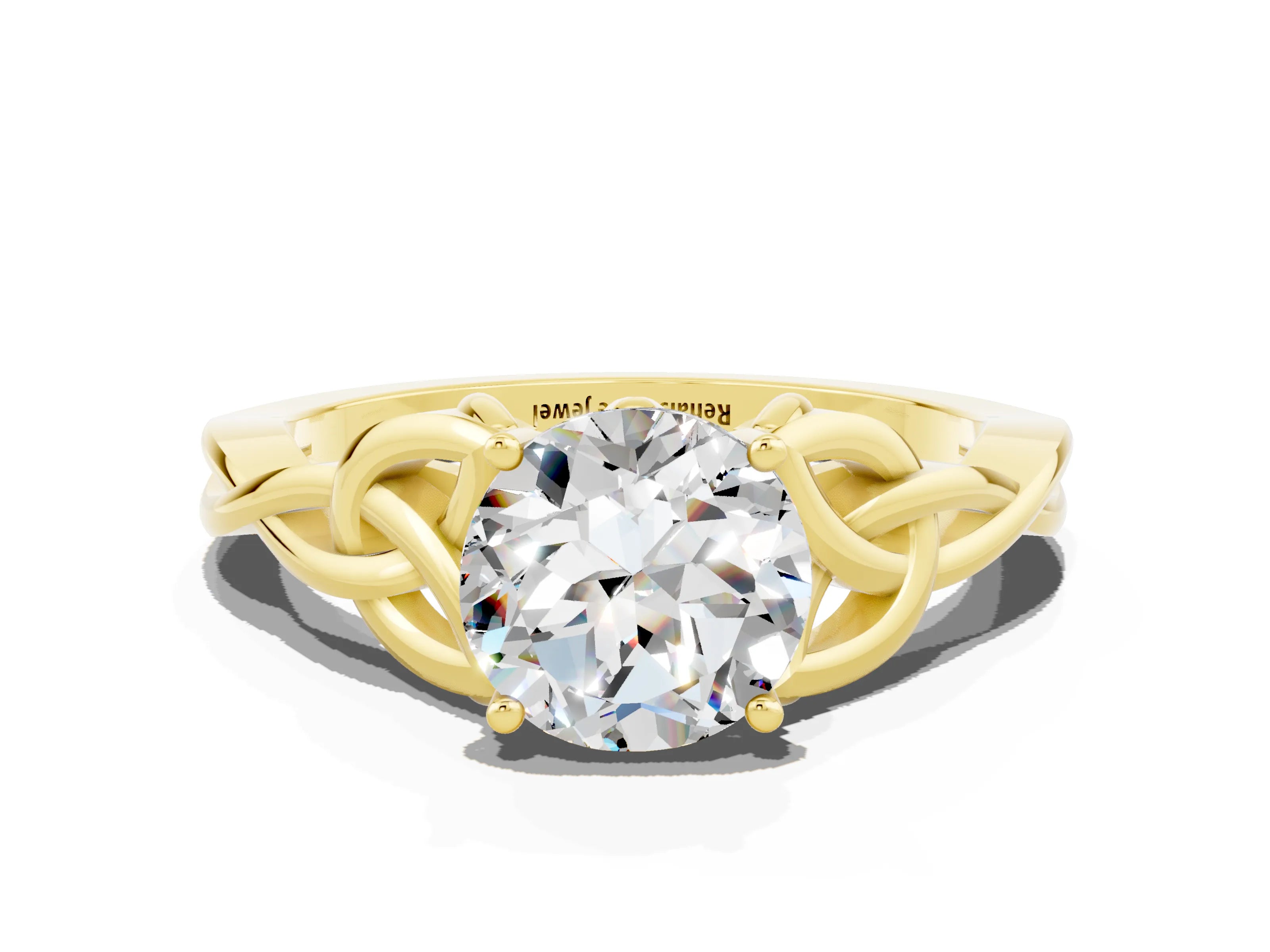 Yellow gold Round Cut Moissanite Solitaire Celtic Knot Ring with Four-Prong Setting_12