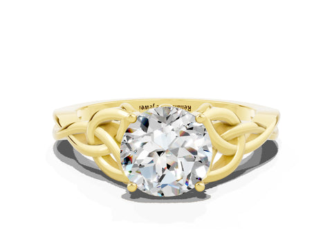 Yellow gold Round Cut Moissanite Solitaire Celtic Knot Ring with Four-Prong Setting_12