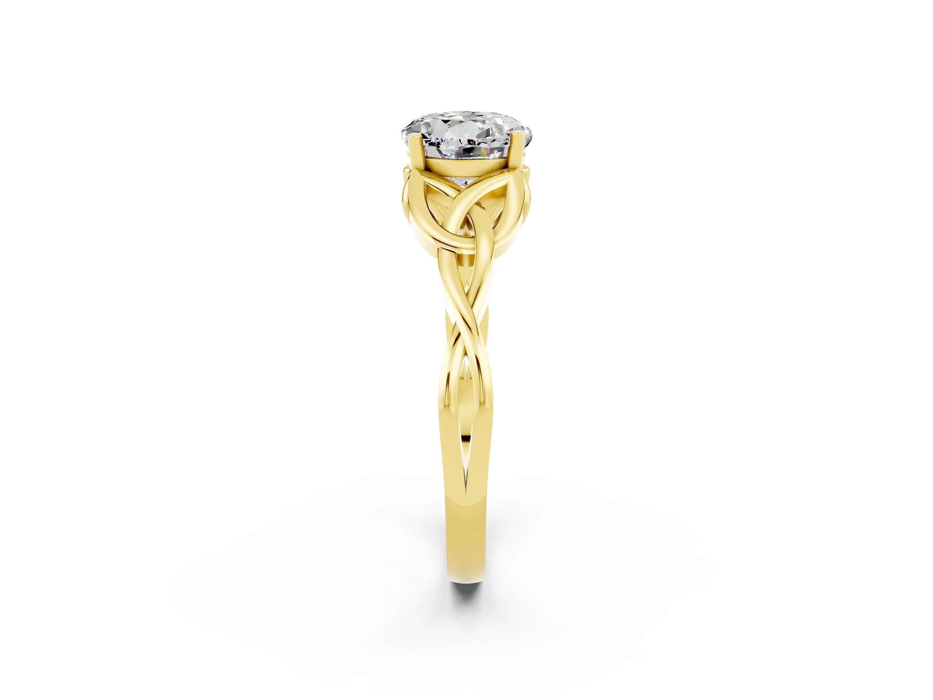 Yellow gold Round Cut Moissanite Solitaire Celtic Knot Ring with Four-Prong Setting_14
