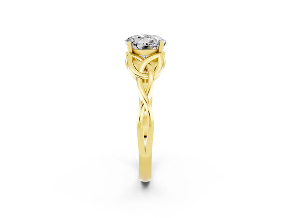 Yellow gold Round Cut Moissanite Solitaire Celtic Knot Ring with Four-Prong Setting