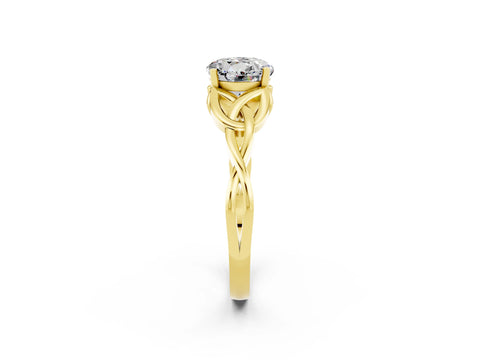 Yellow gold Round Cut Moissanite Solitaire Celtic Knot Ring with Four-Prong Setting_14