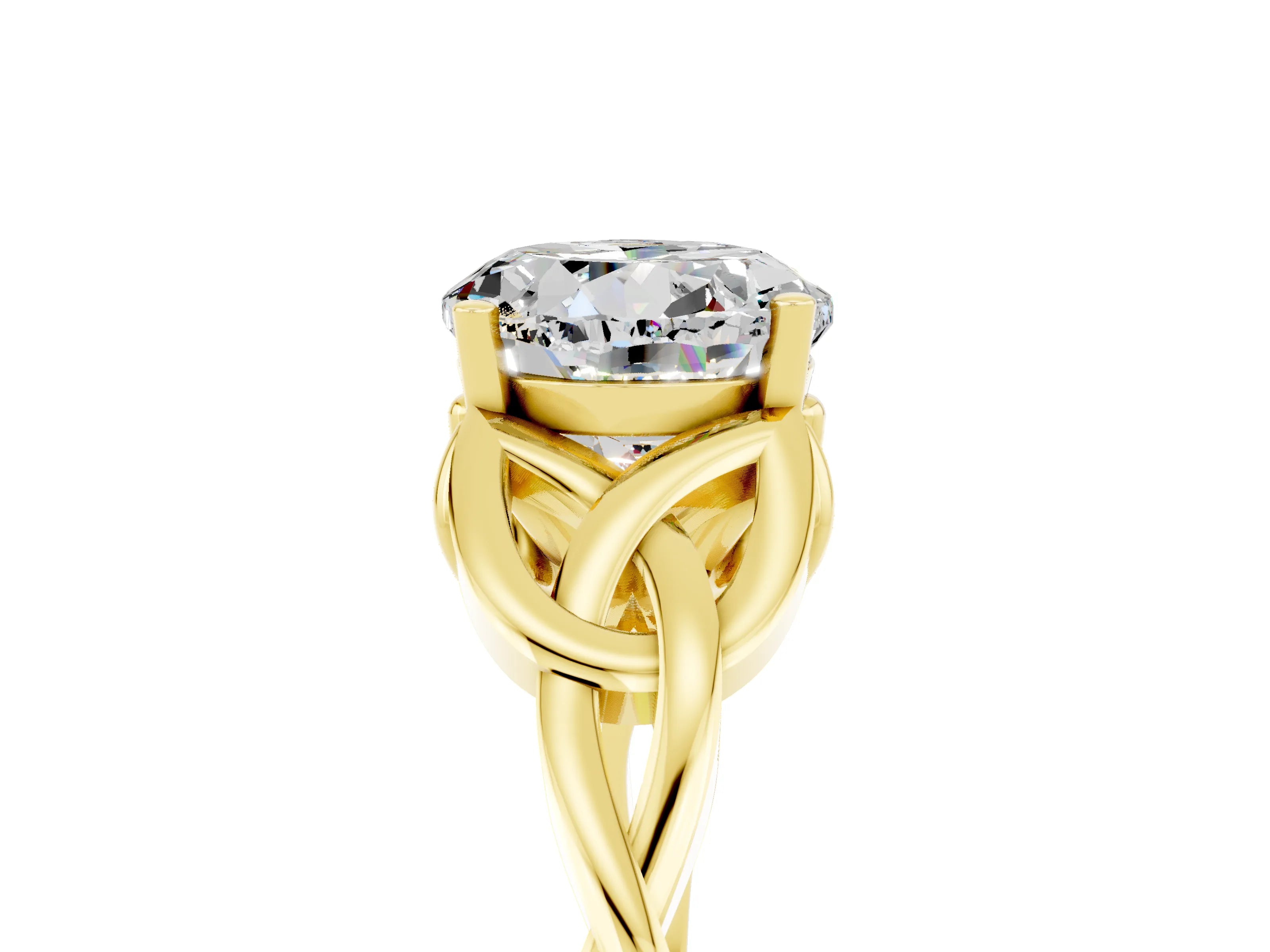 Yellow gold Round Cut Moissanite Solitaire Celtic Knot Ring with Four-Prong Setting_17