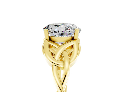 Yellow gold Round Cut Moissanite Solitaire Celtic Knot Ring with Four-Prong Setting_17