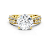 Yellow gold Round Cut Moissanite   Solitaire Diamond Ring with Milgrain Pavé Band and Four-Prong Setting_32