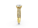 Yellow gold Round Cut Moissanite   Solitaire Diamond Ring with Milgrain Pavé Band and Four-Prong Setting_34