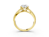 Yellow gold Round Cut Moissanite   Solitaire Diamond Ring with Milgrain Pavé Band and Four-Prong Setting_35