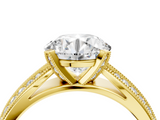 Yellow gold Round Cut Moissanite   Solitaire Diamond Ring with Milgrain Pavé Band and Four-Prong Setting_36