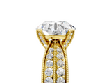 Yellow gold Round Cut Moissanite   Solitaire Diamond Ring with Milgrain Pavé Band and Four-Prong Setting_37