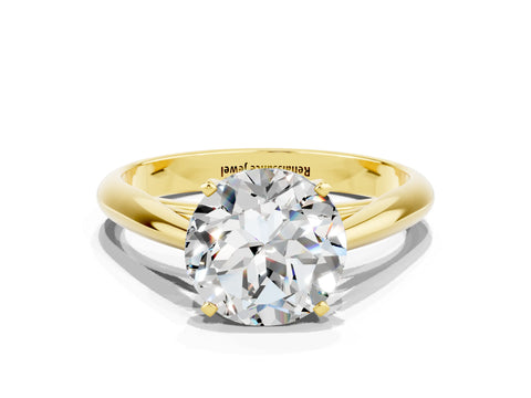 Yellow gold Round Cut Moissanite Solitaire Engagement Ring with Cathedral Setting and Four-Prong Mount_12
