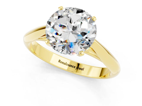 Yellow gold Round Cut Moissanite Solitaire Engagement Ring with Cathedral Setting and Four-Prong Mount_13