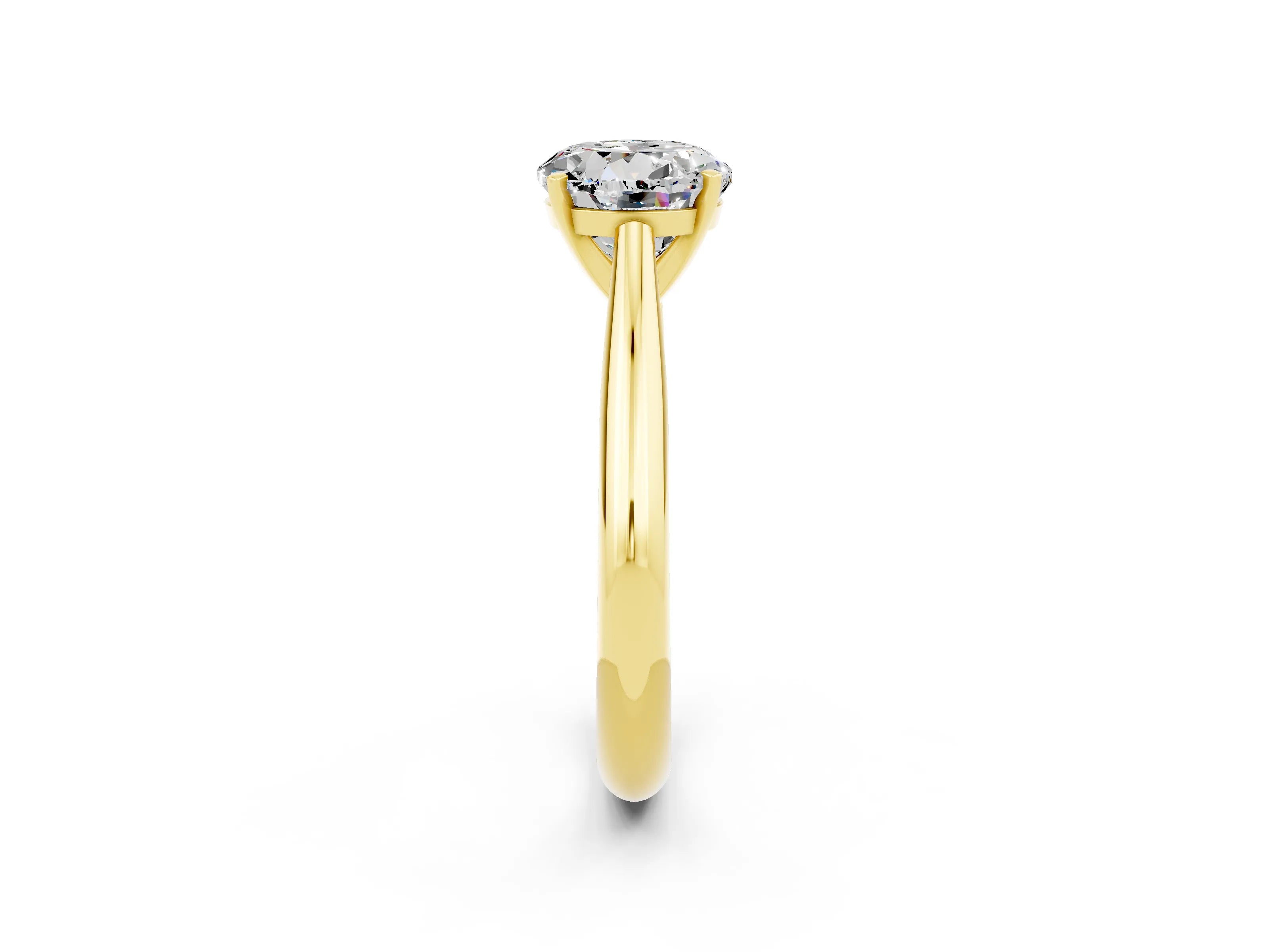 Yellow gold Round Cut Moissanite Solitaire Engagement Ring with Cathedral Setting and Four-Prong Mount_14