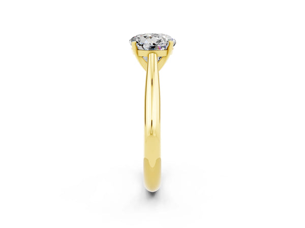 Yellow gold Round Cut Moissanite Solitaire Engagement Ring with Cathedral Setting and Four-Prong Mount