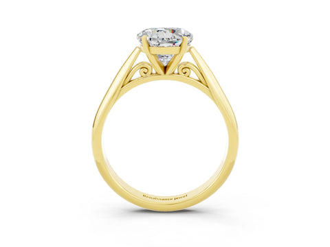 Yellow gold Round Cut Moissanite Solitaire Engagement Ring with Cathedral Setting and Four-Prong Mount_15