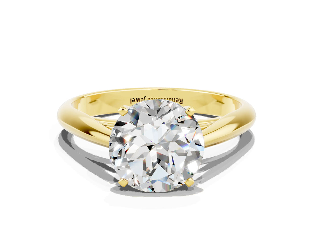 Yellow gold Round Cut Moissanite Solitaire Engagement Ring with Cathedral Setting and Four-Prong Mount_66