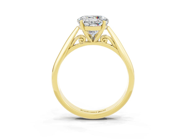 Yellow Gold Round Moissanite Solitaire Cathedral Engagement Ring with Arched Shoulders