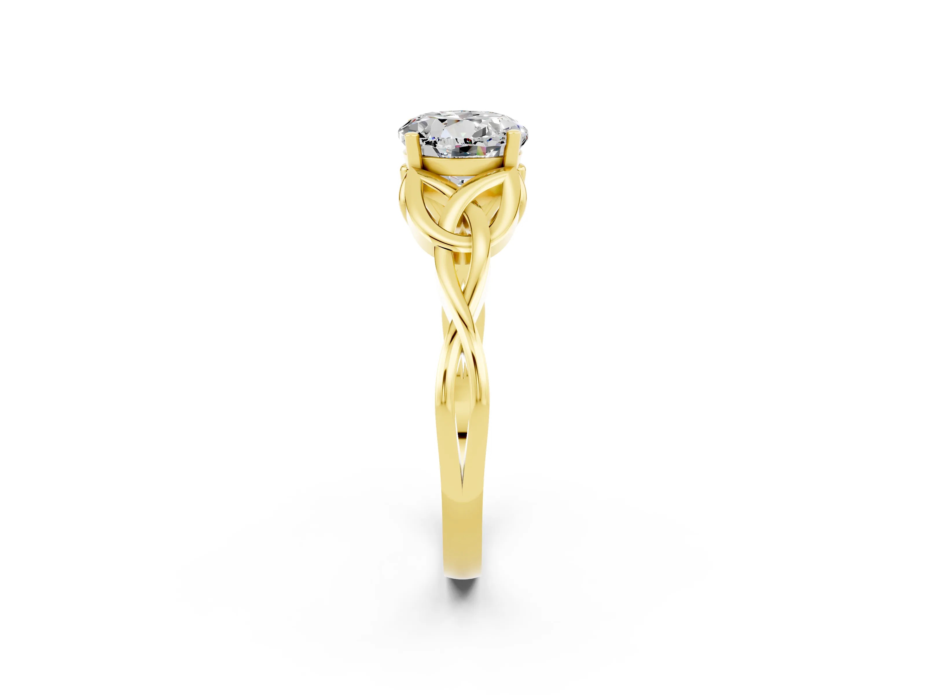 Yellow gold Round Cut Moissanite Solitaire Engagement Ring with Celtic Knot Band and Four-Prong Setting_2