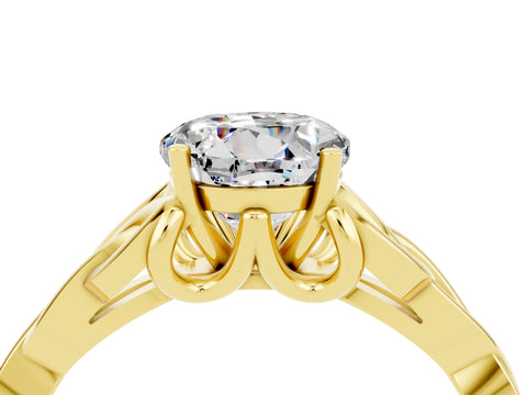 Yellow gold Round Cut Moissanite Solitaire Engagement Ring with Celtic Knot Band and Four-Prong Setting_4