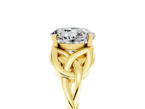 Yellow gold Round Cut Moissanite Solitaire Engagement Ring with Celtic Knot Band and Four-Prong Setting_5