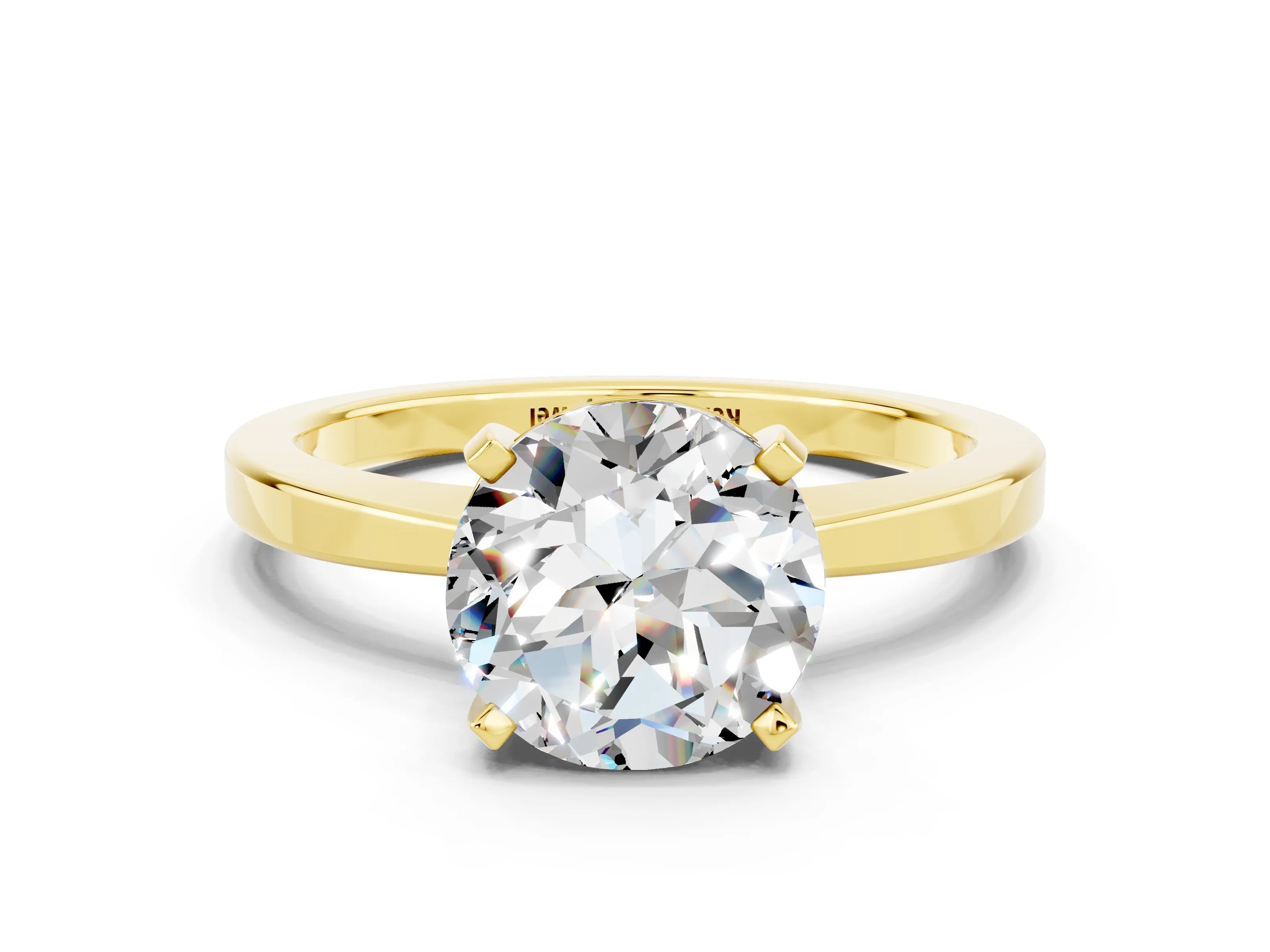 Yellow gold Round Cut Moissanite Solitaire Engagement Ring with Classic Band and Four-Prong Setting_24