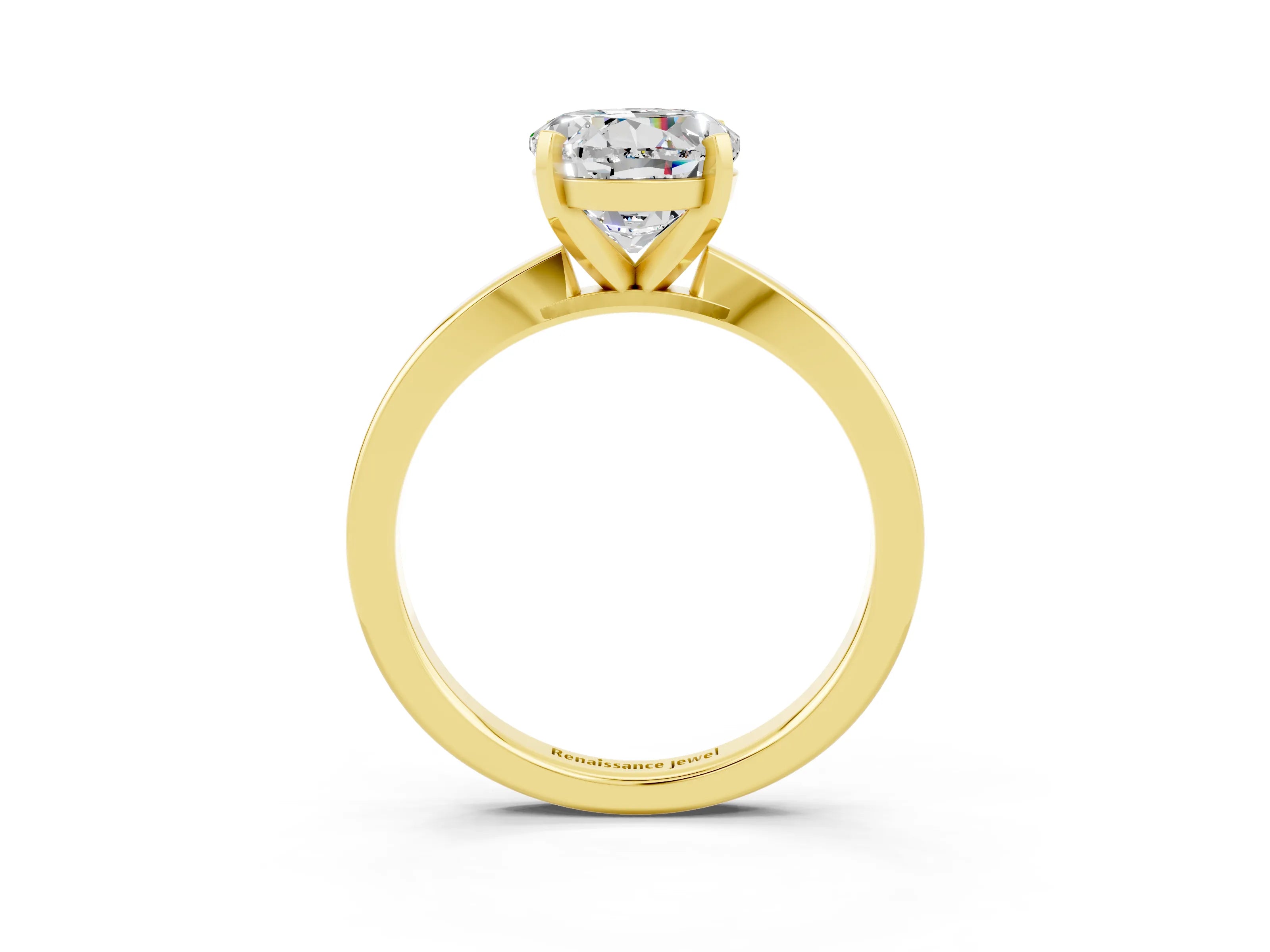 Yellow gold Round Cut Moissanite Solitaire Engagement Ring with Classic Band and Four-Prong Setting_27