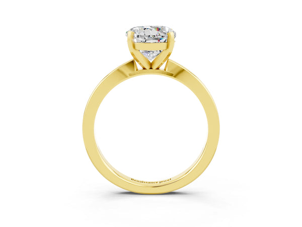Yellow gold Round Cut Moissanite Solitaire Engagement Ring with Classic Band and Four-Prong Setting