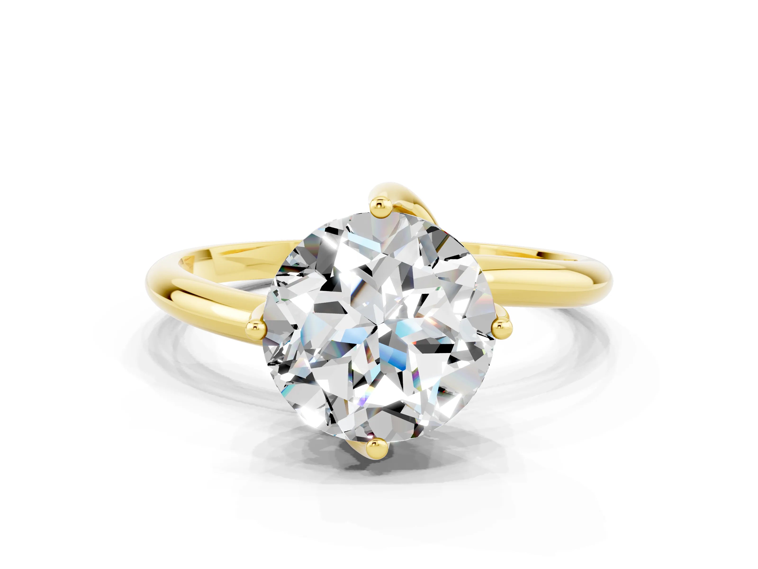 Yellow gold Round Cut Moissanite Solitaire Engagement Ring with Four-Prong Setting and Classic Band_12