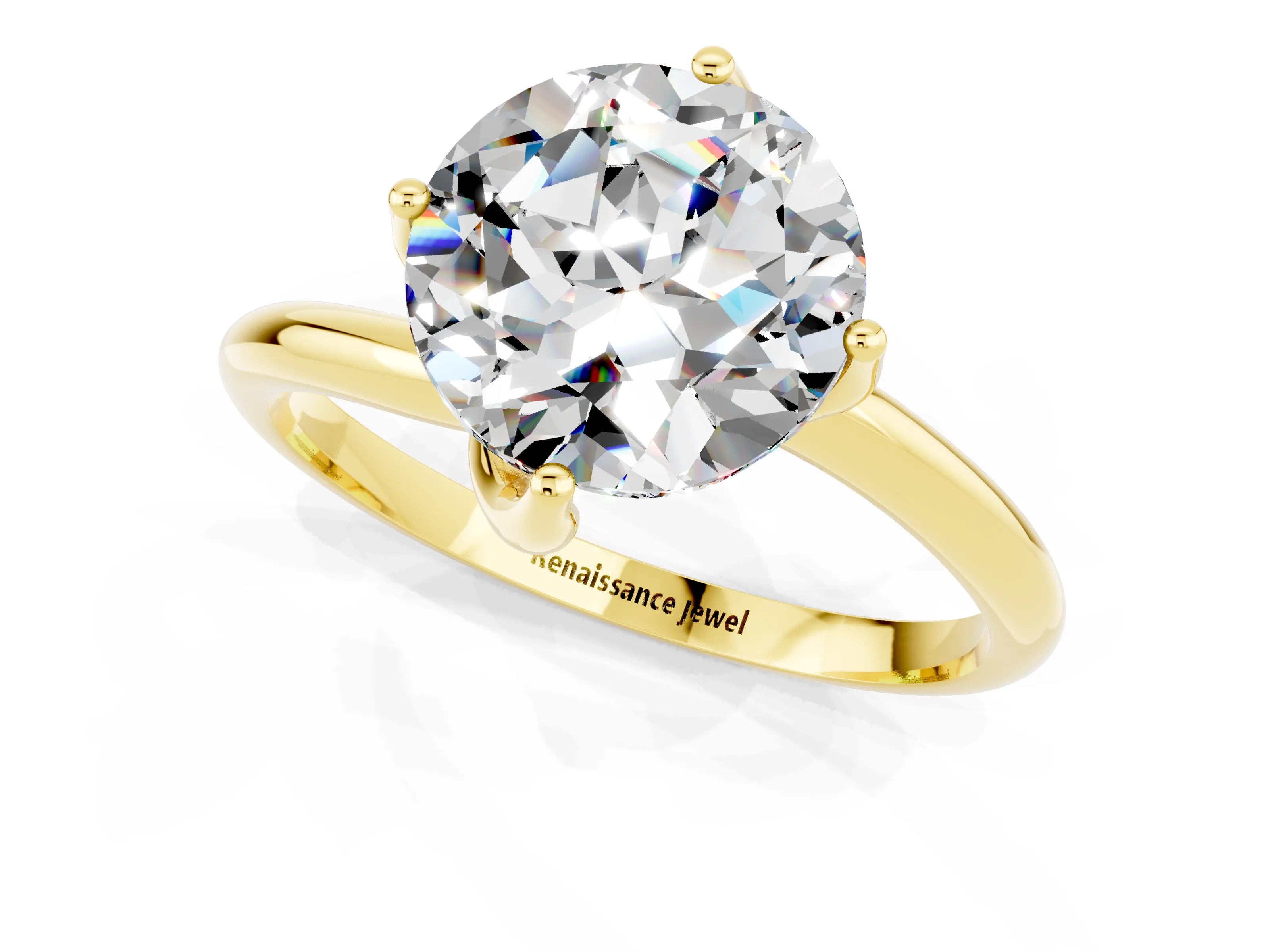 Yellow gold Round Cut Moissanite Solitaire Engagement Ring with Four-Prong Setting and Classic Band_13